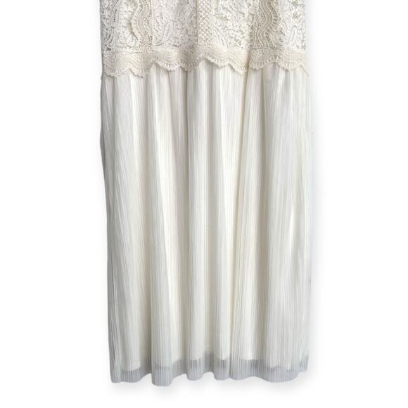 Feather Bone Anthropologie Ivory High Neck Lace And Crepe Midi Dress Women's 14 - Picture 4 of 11